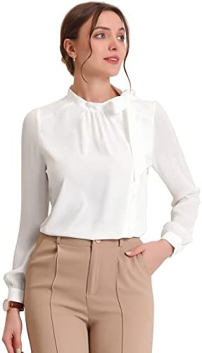 Allegra K Bow Tie Neck Blouse for Women's Work Office Side